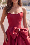 Peach Pink Corset Satin A-Line Short Homecoming Dress with Bow