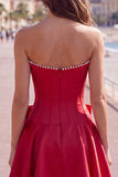 Peach Pink Corset Satin A-Line Short Homecoming Dress with Bow