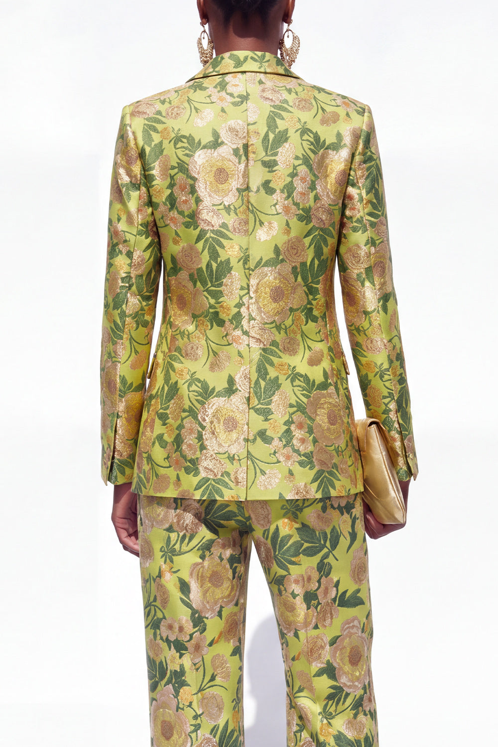 Blue 2 Piece Floral Notched Lapel Single Breasted Women Suits with Pockets