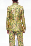 Blue 2 Piece Floral Notched Lapel Single Breasted Women Suits with Pockets