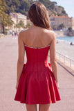 Peach Pink Corset Satin A-Line Short Homecoming Dress with Bow