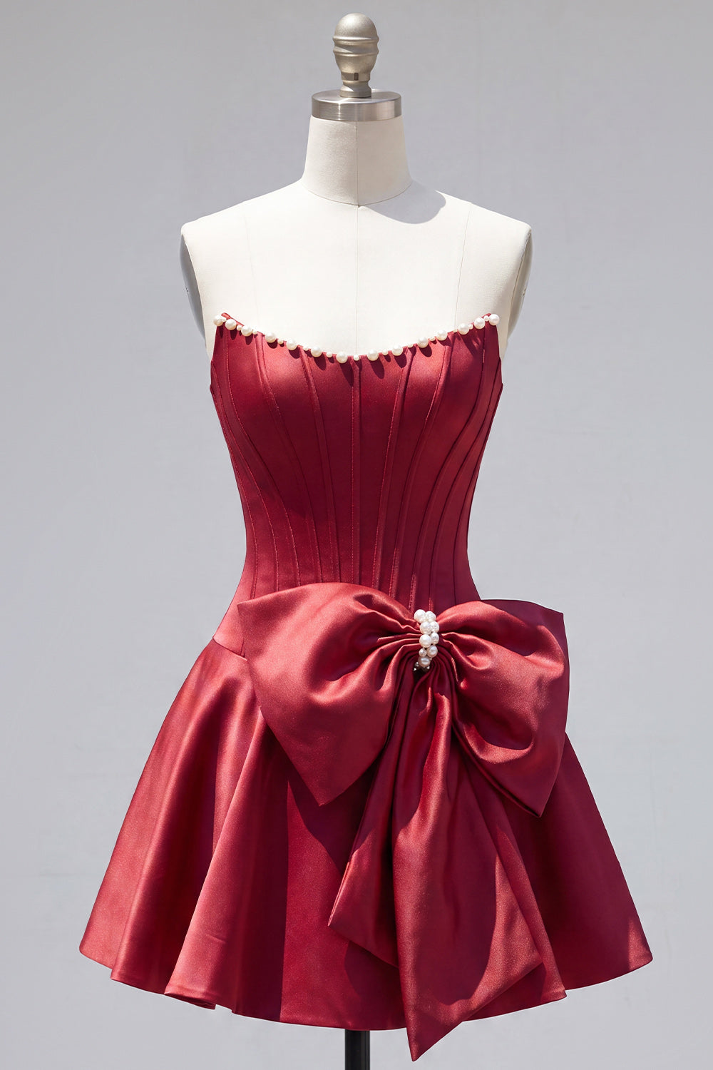 Peach Pink Corset Satin A-Line Short Homecoming Dress with Bow