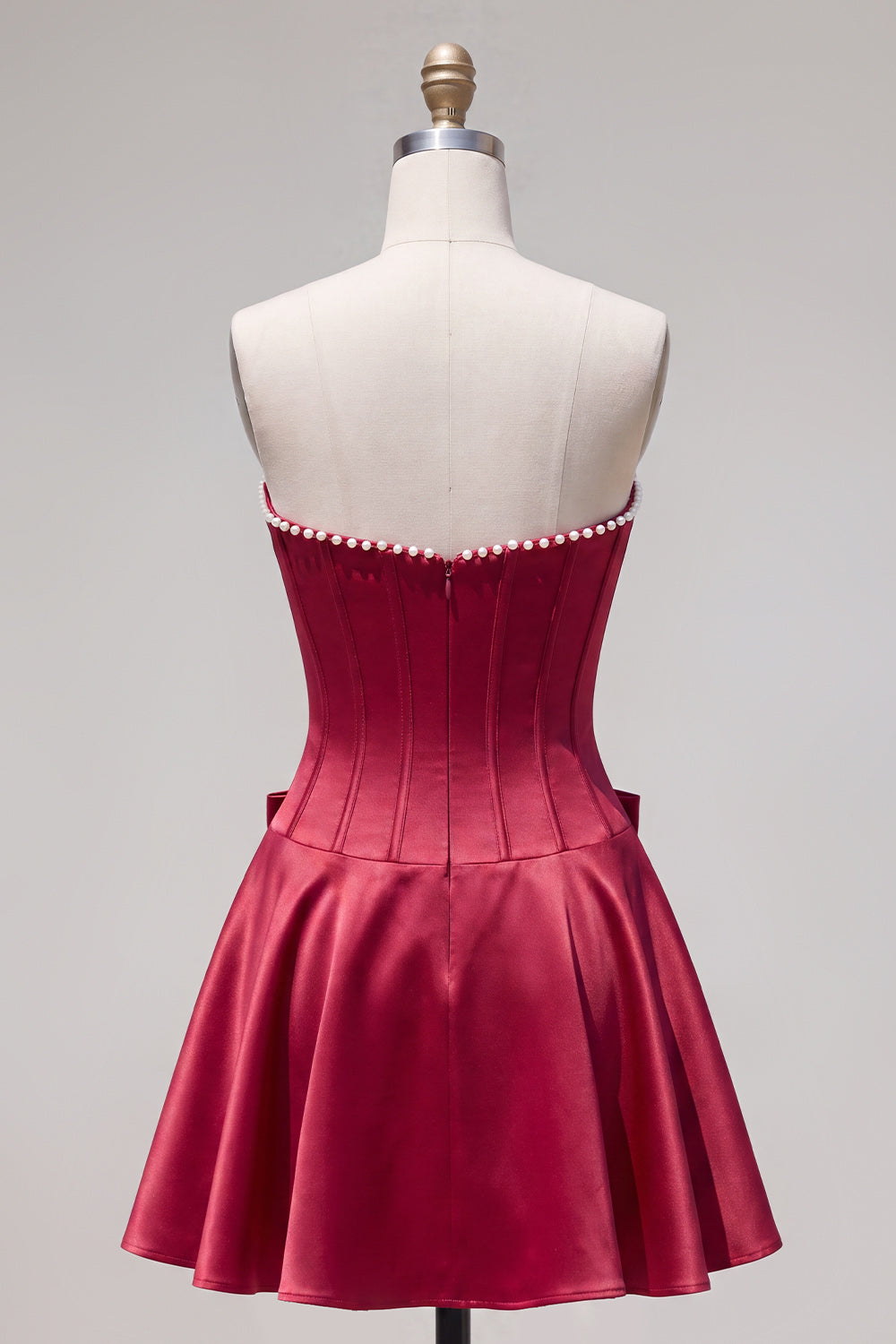 Peach Pink Corset Satin A-Line Short Homecoming Dress with Bow