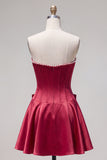 Peach Pink Corset Satin A-Line Short Homecoming Dress with Bow