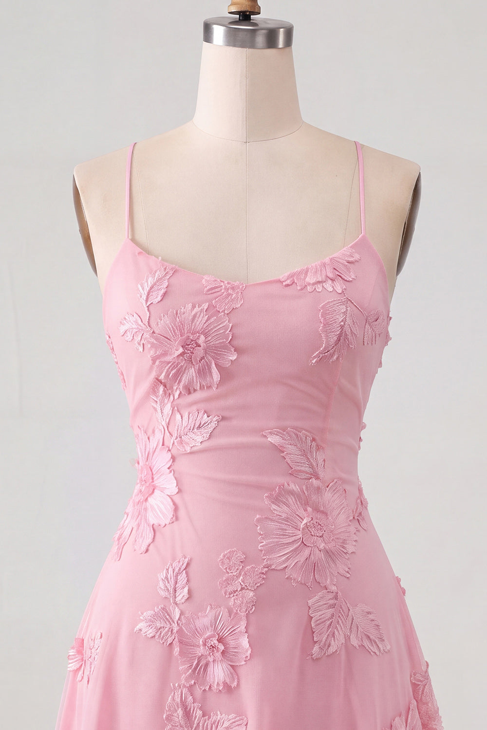 Blue A-Line Spaghetti Straps Floral Short Homecoming Dress