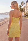 Sparkly Pink Floral Tight Short Spaghetti Straps Homecoming Dress with Pearls