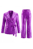 Sparkly Silver 2 Piece Sequins Notched Lapel Women Prom Suits