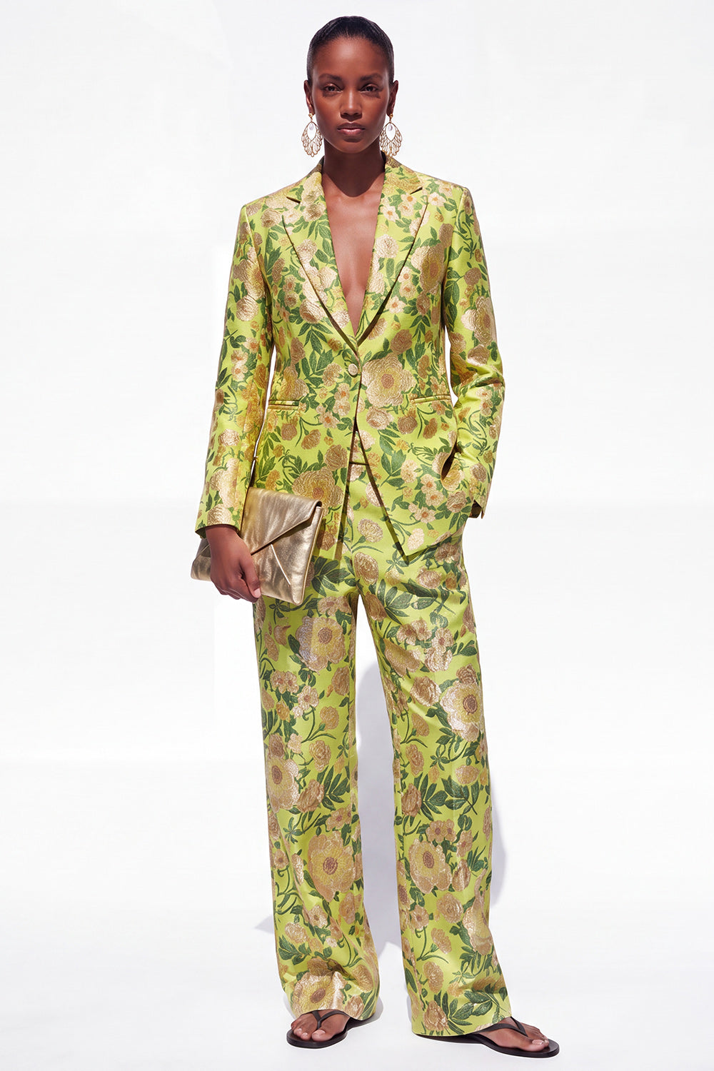 Blue 2 Piece Floral Notched Lapel Single Breasted Women Suits with Pockets