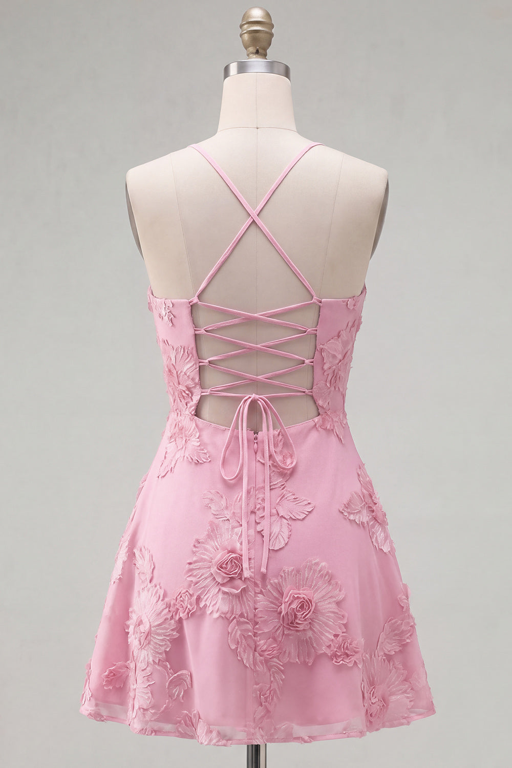 Blue A-Line Spaghetti Straps Floral Short Homecoming Dress