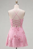 Blue A-Line Spaghetti Straps Floral Short Homecoming Dress
