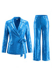 Sparkly Silver 2 Piece Sequins Notched Lapel Women Prom Suits
