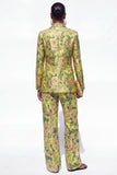 Blue 2 Piece Floral Notched Lapel Single Breasted Women Suits with Pockets