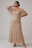V Neck Twilight Floral A Line Long Mother of the Bride Dress