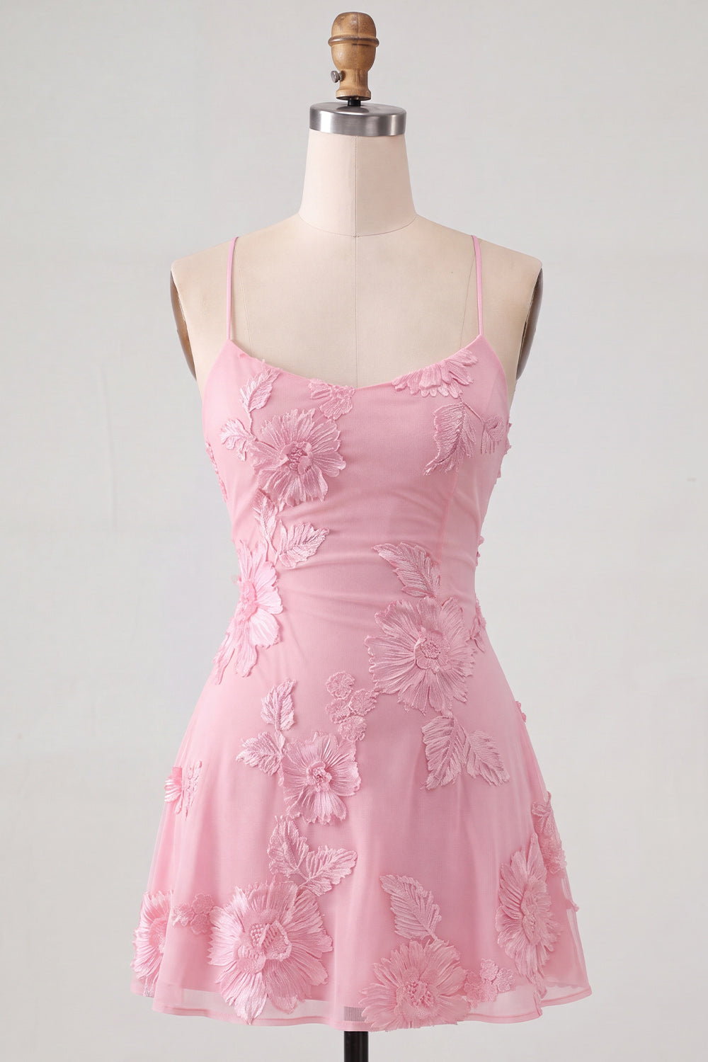 Blue A-Line Spaghetti Straps Floral Short Homecoming Dress