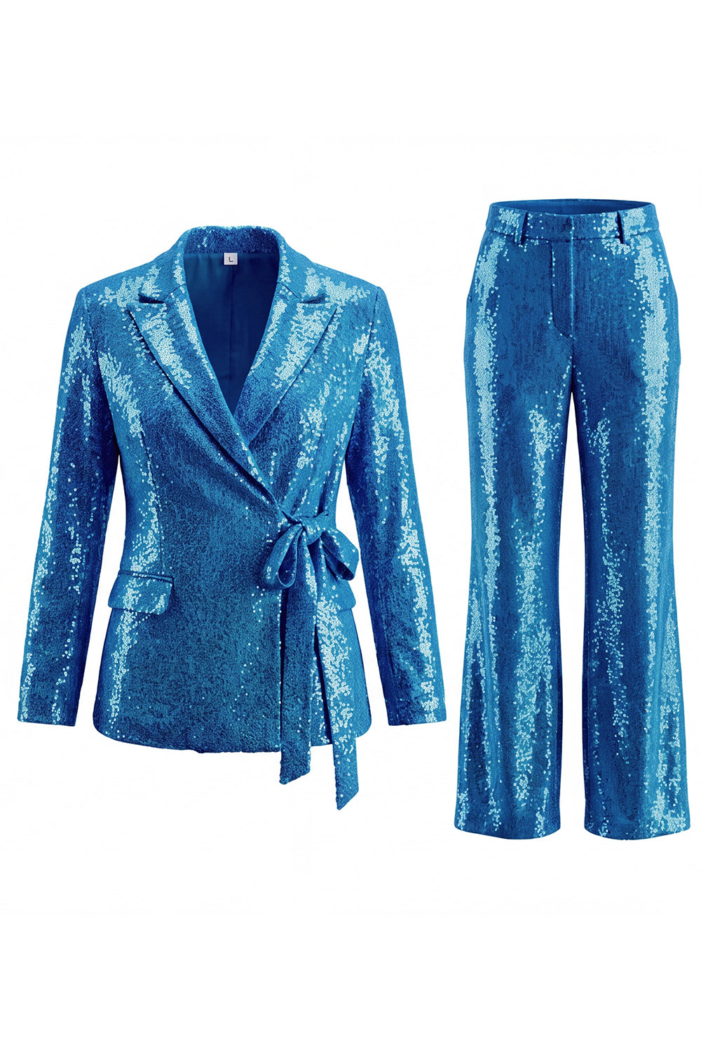 Sparkly Silver 2 Piece Sequins Notched Lapel Women Prom Suits