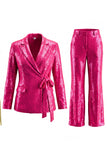 Sparkly Silver 2 Piece Sequins Notched Lapel Women Prom Suits