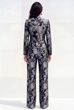 2 Piece Green Flower Round Neck Single Breasted Women Suits with Pockets