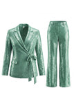 Sparkly Silver 2 Piece Sequins Notched Lapel Women Prom Suits