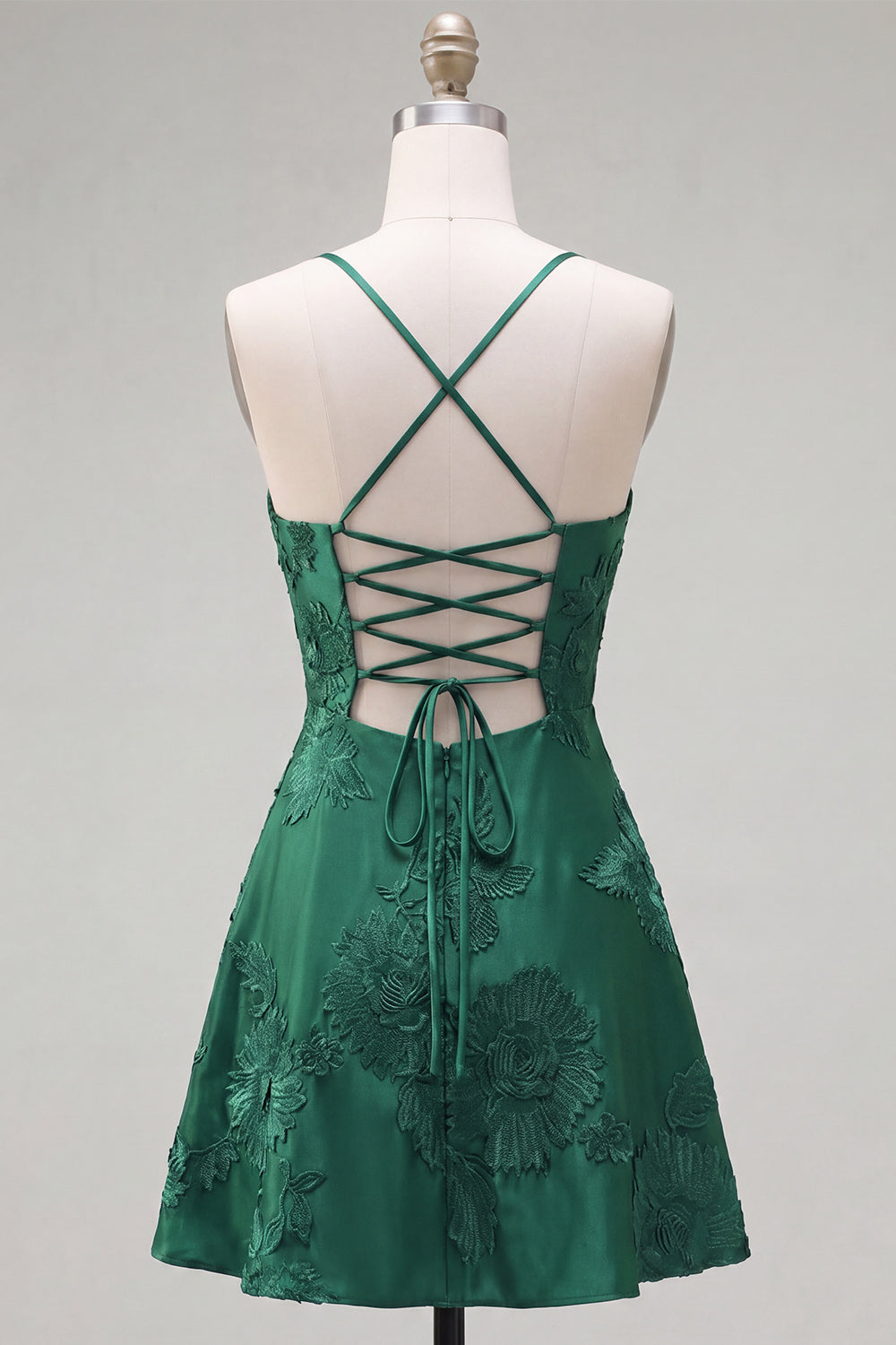 Blue A-Line Spaghetti Straps Floral Short Homecoming Dress