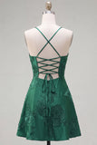 Blue A-Line Spaghetti Straps Floral Short Homecoming Dress