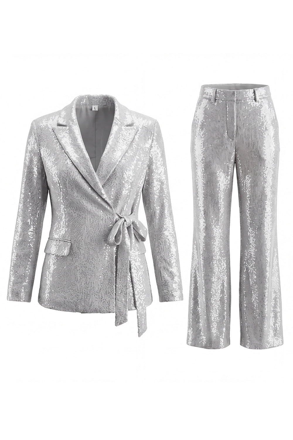 Sparkly Silver 2 Piece Sequins Notched Lapel Women Prom Suits
