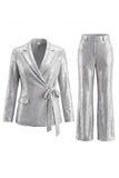 Sparkly Silver 2 Piece Sequins Notched Lapel Women Prom Suits