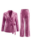 Sparkly Silver 2 Piece Sequins Notched Lapel Women Prom Suits