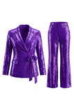 Sparkly Silver 2 Piece Sequins Notched Lapel Women Prom Suits