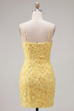 Sparkly Pink Floral Tight Short Spaghetti Straps Homecoming Dress with Pearls