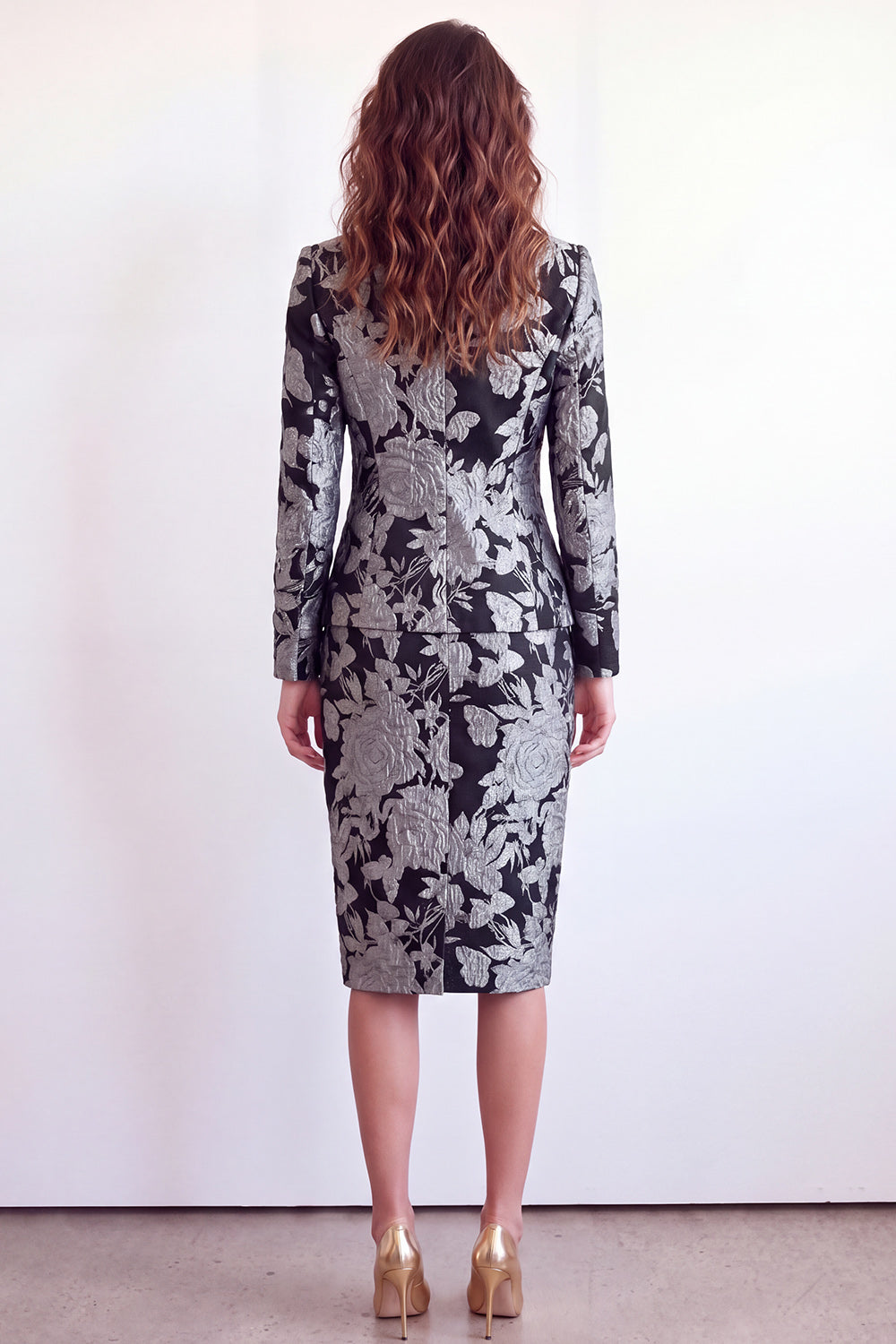 Green Flower Midi 2 Piece Peak Lapel Single Breasted Women Suits