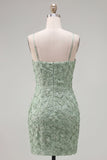 Sparkly Pink Floral Tight Short Spaghetti Straps Homecoming Dress with Pearls