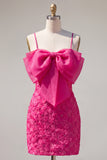 Sparkly Pink Floral Tight Short Spaghetti Straps Homecoming Dress with Pearls
