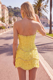 Sparkly Pink Floral Tight Short Strapless Homecoming Dress with Pearls