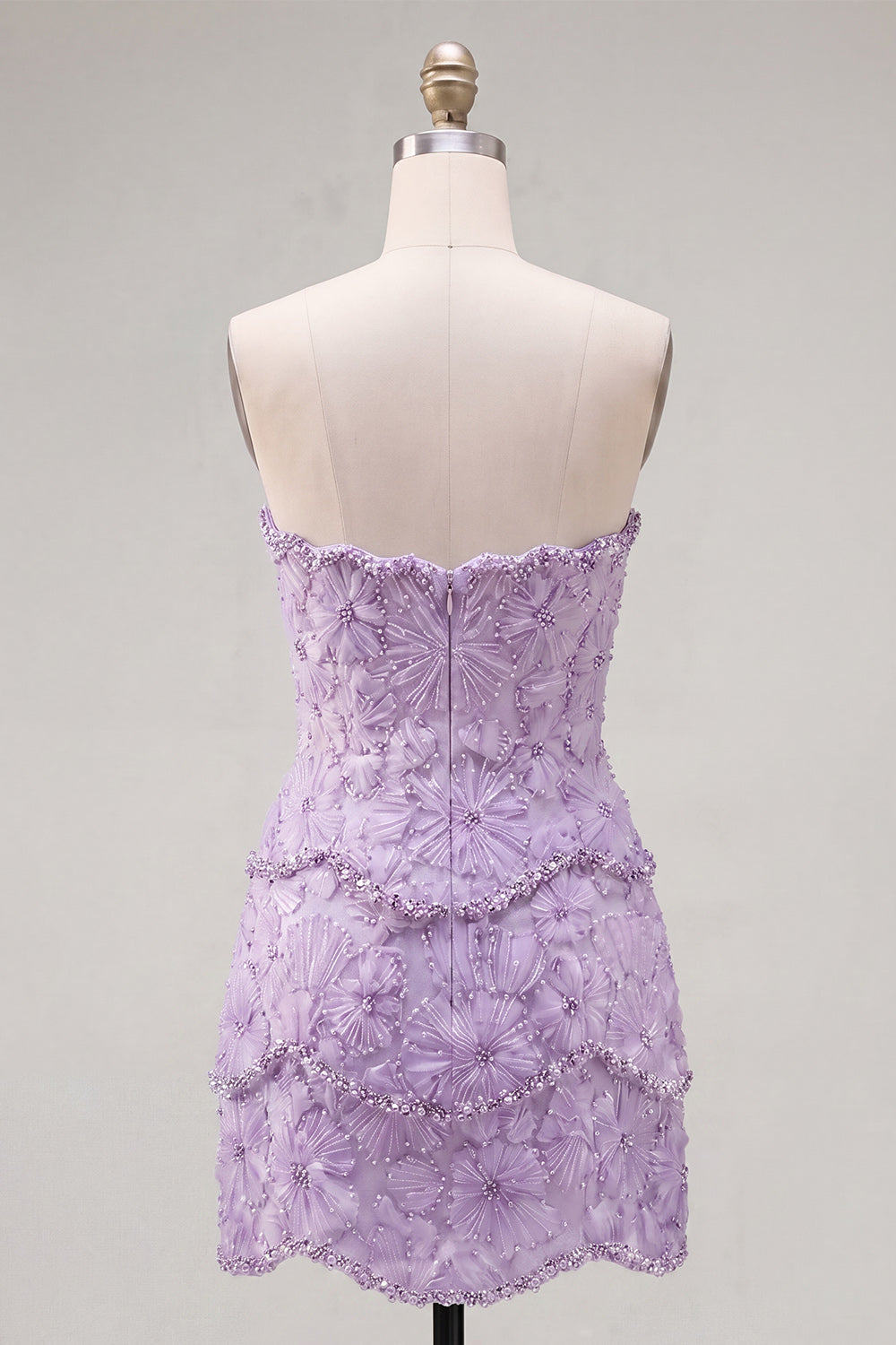 Sparkly Pink Floral Tight Short Strapless Homecoming Dress with Pearls