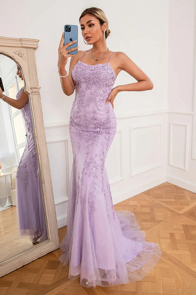 A Line Pink Chiffon Spaghetti Straps Appliques Prom Dress LBQ3052 main image 1