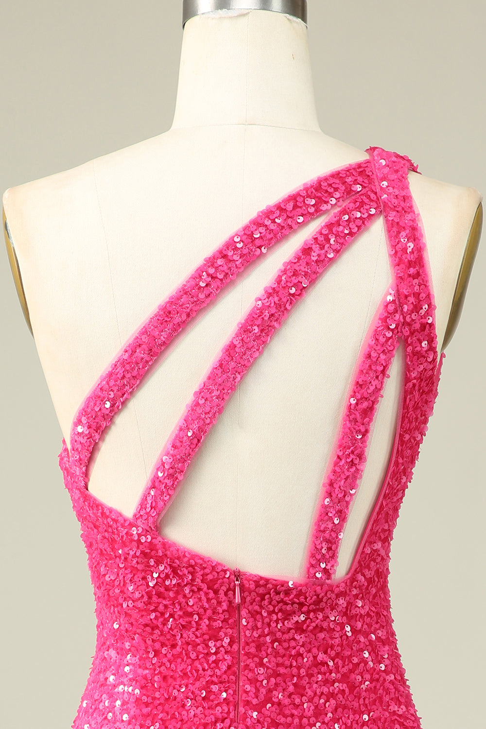 One Shoulder Hot Pink Sequins Tight Homecoming Dress