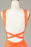 Glitter Orange Halter Backless Sequins Tight Homecoming Dress