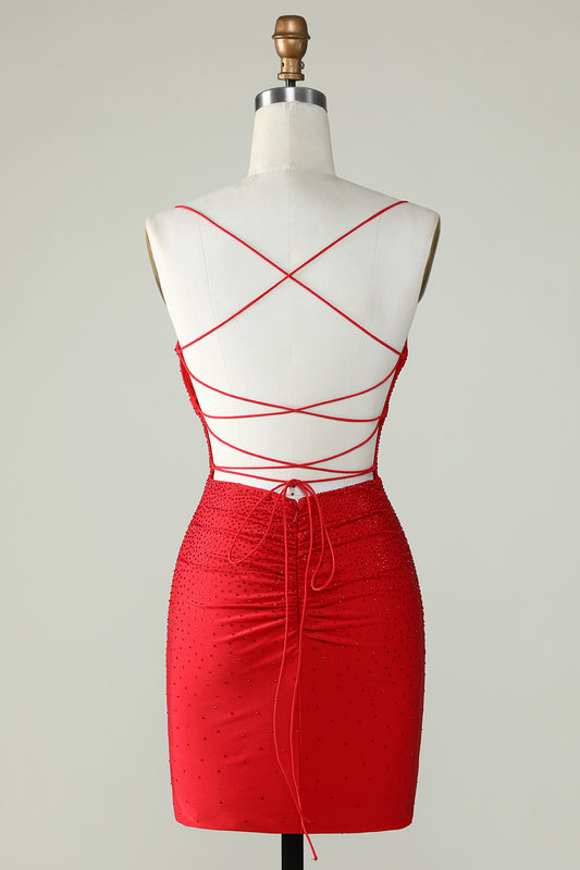 Sparkly Dark Red Sequins Tight Short Homecoming Dress