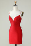 Sparkly Dark Red Sequins Tight Short Homecoming Dress