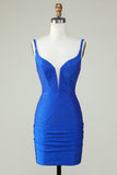 Sparkly Royal Blue Beaded Bodycon Short Homecoming Dress