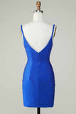 Sparkly Royal Blue Beaded Bodycon Short Homecoming Dress