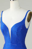 Sparkly Royal Blue Beaded Bodycon Short Homecoming Dress