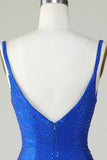 Sparkly Royal Blue Beaded Bodycon Short Homecoming Dress