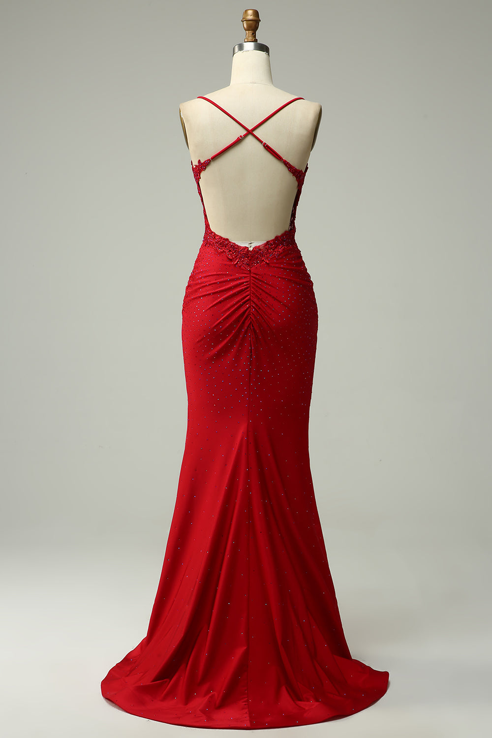 Sparkly Mermaid Dark Green Satin Spaghetti Straps Prom Dress with Lace