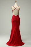 Sparkly Mermaid Dark Green Satin Spaghetti Straps Prom Dress with Lace