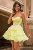 Sparkly Green Corset Sweetheart Beaded Short Homecoming Dress with Ruffles