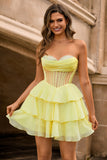 Sparkly Green Corset Sweetheart Beaded Short Homecoming Dress with Ruffles