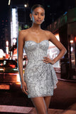 Champagne Sparkly Sequin Corset Ruched Tight Short Homecoming Dress