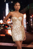 Champagne Sparkly Sequin Corset Ruched Tight Short Homecoming Dress