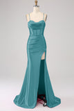 Dark Green Spaghetti Straps Mermaid Prom Dress